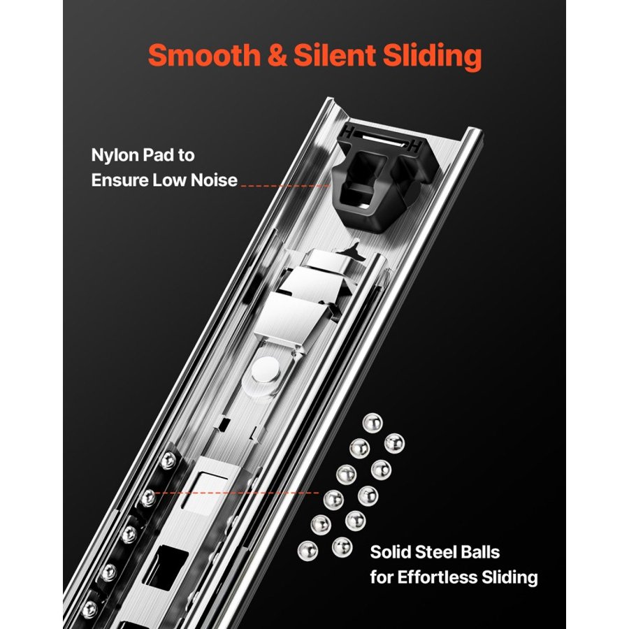 VEVOR 1 Pair Full Extension Drawer Slides 16 18 20 24 30 35 37.4 59 24 32 36 40 48 60 in, 250 lbs Load Capacity Locking Drawer Slides, Ball Bearing with Lock Side Mount Drawer Slide Rail