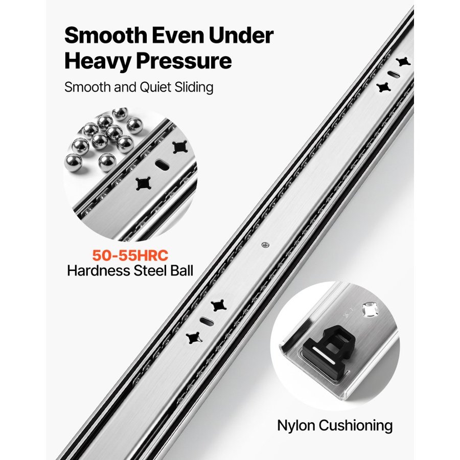 VEVOR Heavy Duty Drawer Slides, 80 cm 120.2 kg Load Side Mount Rails, for Cabinets, Kitchen, Workbench, RV, 3-Fold Full Extension Ball Bearing Rails, Carbon Steel, with Screws & Nuts, 1 Pair