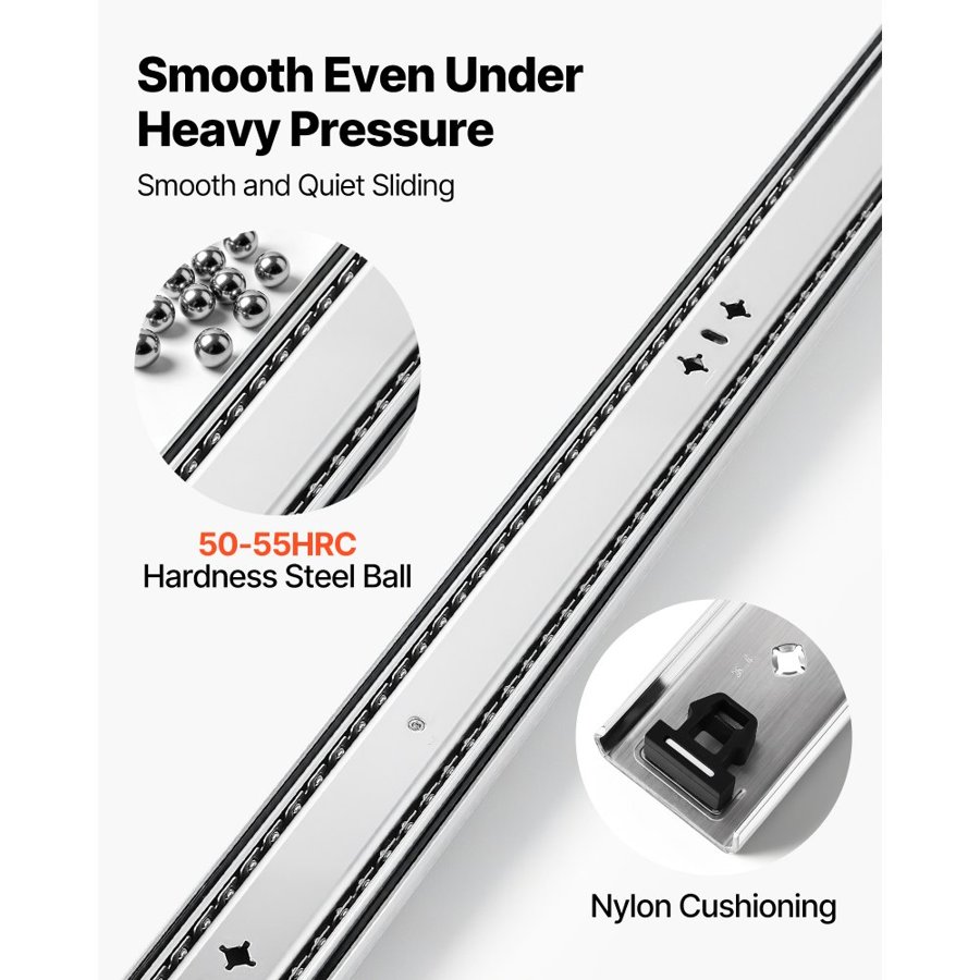 VEVOR Heavy Duty Drawer Slides, 150 cm 120.2 kg Load Side Mount Rails, for Cabinets, Kitchen, Workbench, RV, 3-Fold Full Extension Ball Bearing Rails, Carbon Steel, with Screws & Nuts, 1 Pair