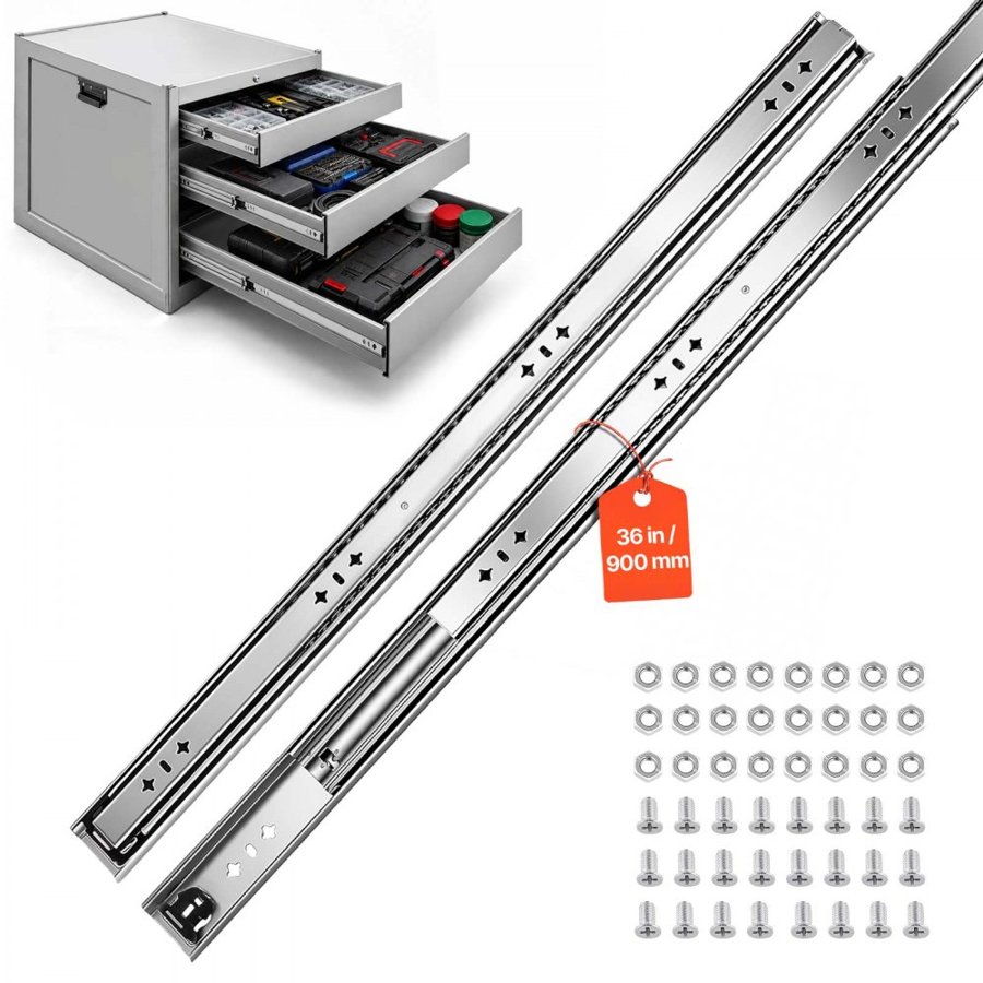 VEVOR Heavy Duty Drawer Slides, 90 cm 120.2 kg Load Side Mount Rails, for Cabinets, Kitchen, Workbench, RV, 3-Fold Full Extension Ball Bearing Rails, Carbon Steel, with Screws & Nuts, 1 Pair