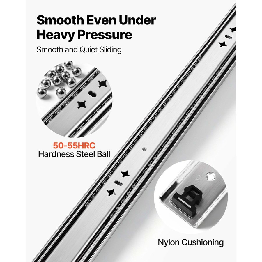 VEVOR Heavy Duty Drawer Slides, 90 cm 120.2 kg Load Side Mount Rails, for Cabinets, Kitchen, Workbench, RV, 3-Fold Full Extension Ball Bearing Rails, Carbon Steel, with Screws & Nuts, 1 Pair