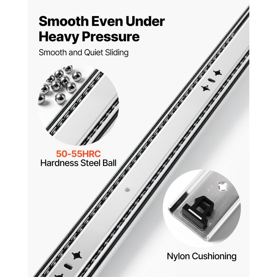 VEVOR Heavy Duty Drawer Slides, 100 cm 120.2 kg Load Side Mount Rails, for Cabinets, Kitchen, Workbench, RV, 3-Fold Full Extension Ball Bearing Rails, Carbon Steel, with Screws & Nuts, 1 Pair