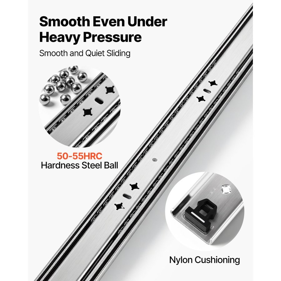 VEVOR Heavy Duty Drawer Slides, 70 cm 120.2 kg Load Side Mount Rails, for Cabinets, Kitchen, Workbench, RV, 3-Fold Full Extension Ball Bearing Rails, Carbon Steel, with Screws & Nuts, 1 Pair