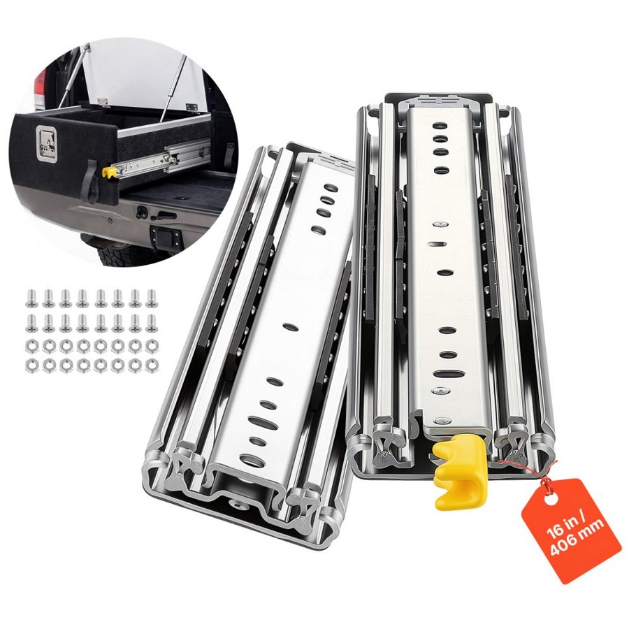 VEVOR Heavy Duty Drawer Slides, 40.6 cm 226.8 kg with Lock Side Mount Rails, for Cabinets, Kitchen, Workbench, RV, 3-Fold Full Extension Ball Bearing Rails, Carbon Steel, with Screws & Nuts, 1 Pair