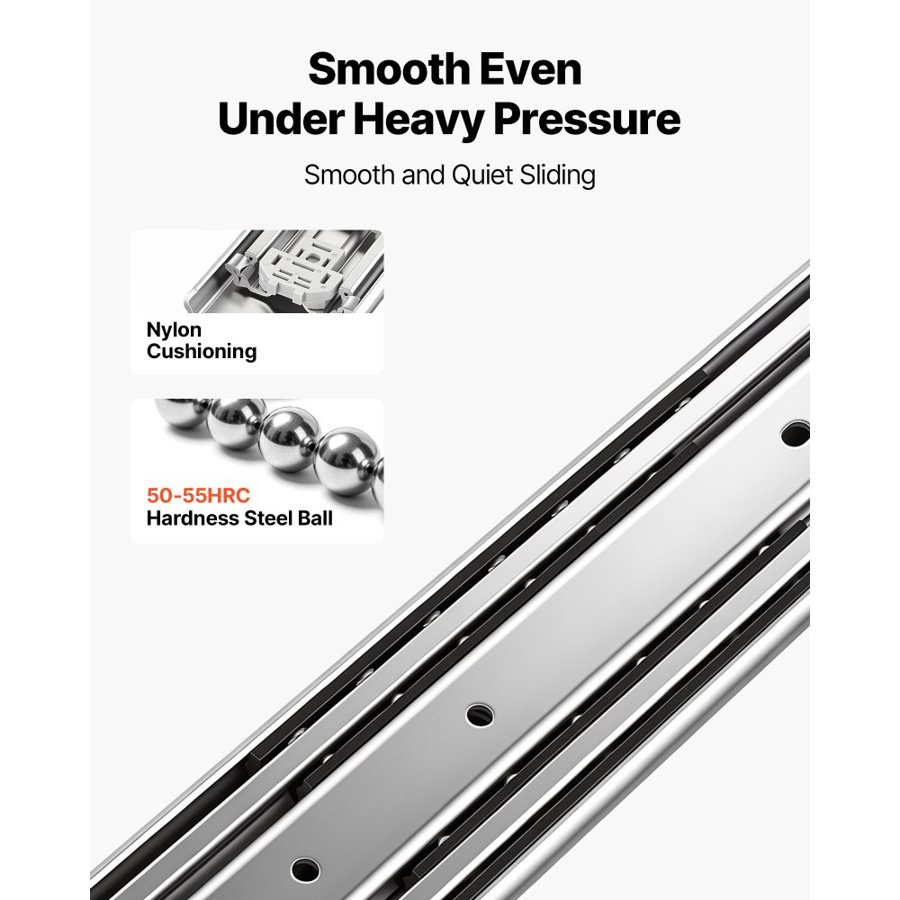 VEVOR Heavy Duty Drawer Slides, 40.6 cm 226.8 kg with Lock Side Mount Rails, for Cabinets, Kitchen, Workbench, RV, 3-Fold Full Extension Ball Bearing Rails, Carbon Steel, with Screws & Nuts, 1 Pair