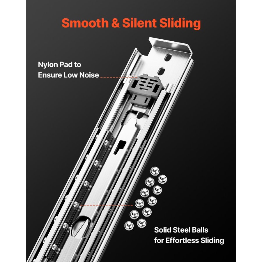 VEVOR 1 Pair Full Extension Drawer Slides 18 20 22 28 30 32 36 38 40 44 48 52 56 60 in, 500 lbs Load Capacity Locking Drawer Slides, Ball Bearing with Lock Side Mount Drawer Slide Rail