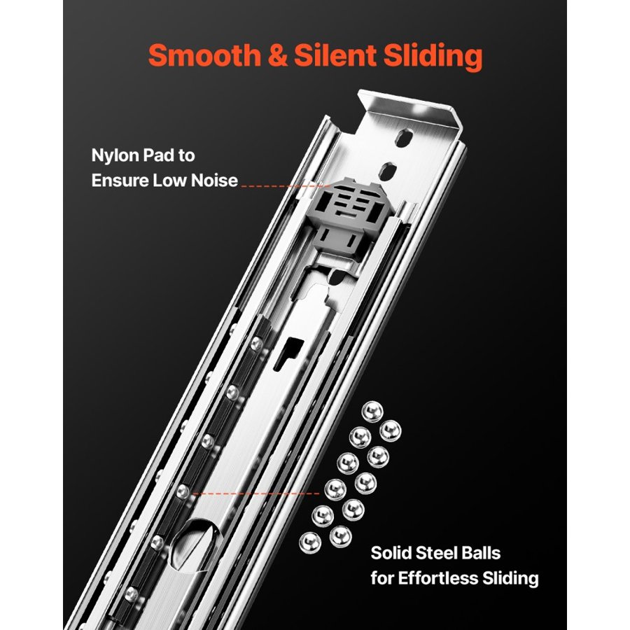 VEVOR 1 Pair Full Extension Drawer Slides 16 18 20 24 30 35 37.4 59 24 32 36 40 48 60 in, 500 lbs Load Capacity Locking Drawer Slides, Ball Bearing with Lock Side Mount Drawer Slide Rail