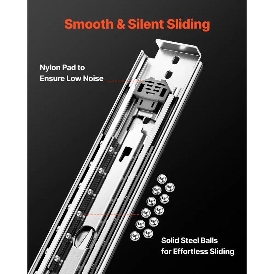 VEVOR 1 Pair Full Extension Drawer Slides 18 20 22 28 30 32 36 38 40 44 48 52 56 60 in, 500 lbs Load Capacity Locking Drawer Slides, Ball Bearing with Lock Side Mount Drawer Slide Rail