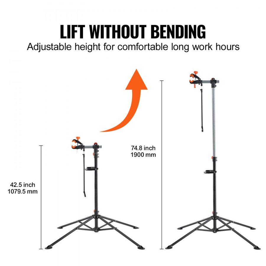 VEVOR Bike Repair Stand, 36 kg Heavy-duty Steel Bicycle Repair Stand, Adjustable Height Bike Maintenance Workstand with Magnetic Tool Tray Telescopic Arm, Foldable Bike Work Stand for Home, Shops