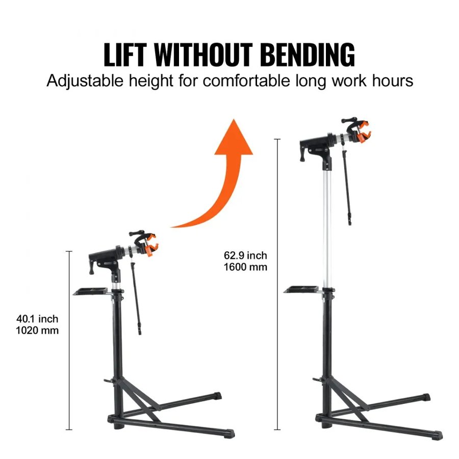 VEVOR Bike Repair Stand, 30 kg Heavy-duty Aluminum Bicycle Repair Stand, Adjustable Height Bike Maintenance Workstand with Magnetic Tool Tray Telescopic Arm, Foldable Bike Work Stand for Home, Shops