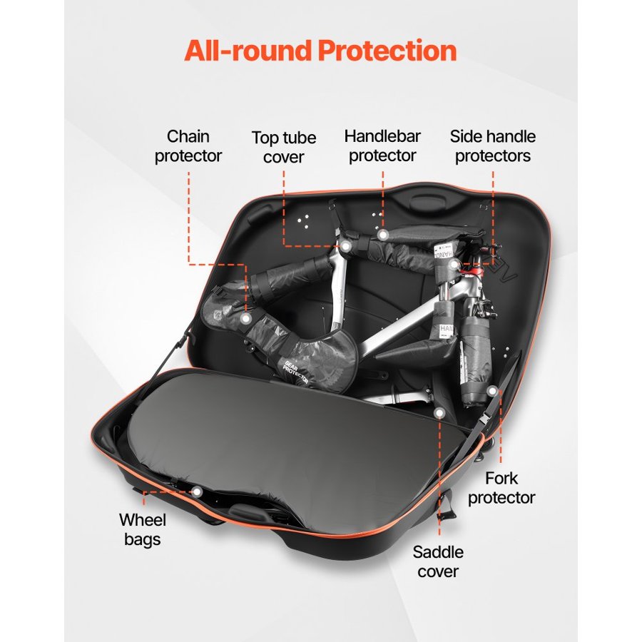 VEVOR Bike Travel Case, Bicycle Travel Bag with EVA Hard Shell, Quick-Release Buckle, Dual Zipper, TSA Lock and Wheels, Black Bicycle Case for Airplane, Easy Transportation Bag for 700C Road Bike