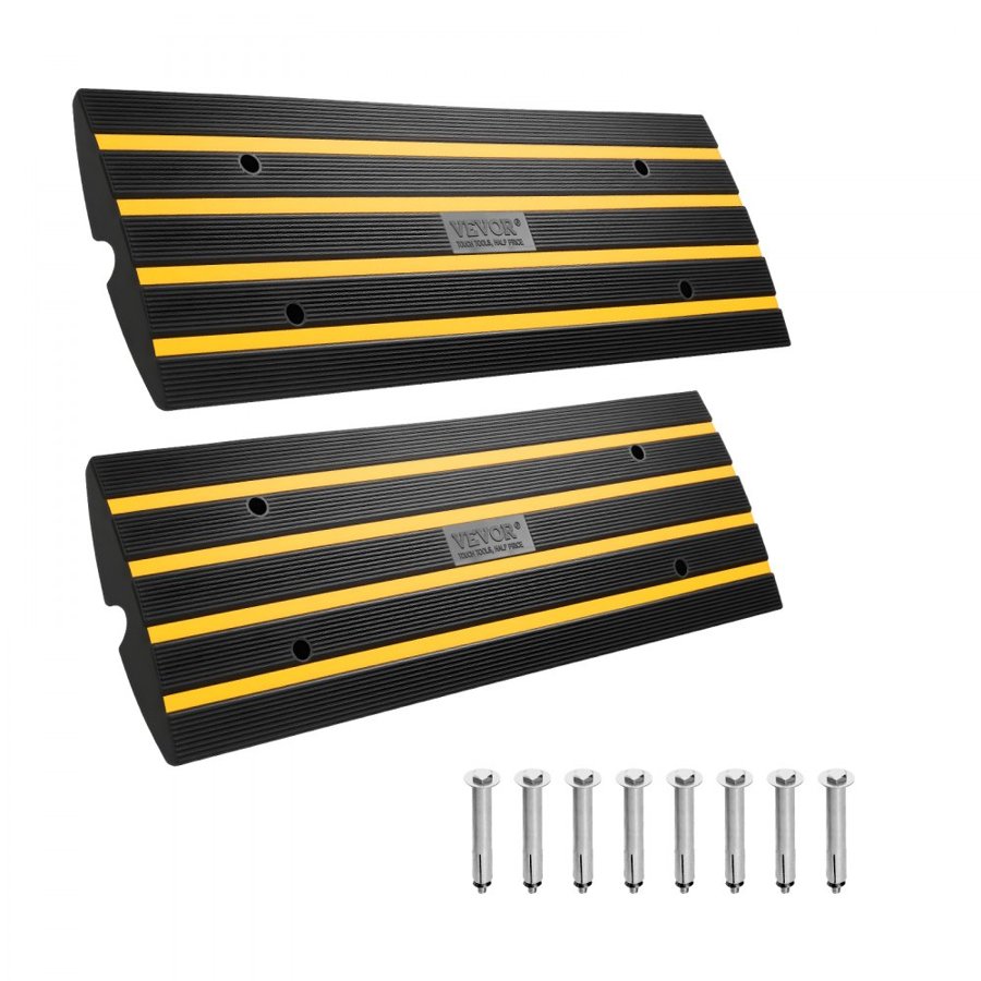 VEVOR Curb Ramp, 2 Pack, 2.6" Rise, Rubber Driveway Ramps, Heavy Duty 33069 lbs Weight Capacity Threshold Ramp, Curbside Bridge Ramps for Loading Dock Garage Sidewalk, Expandable Full Ramp Set