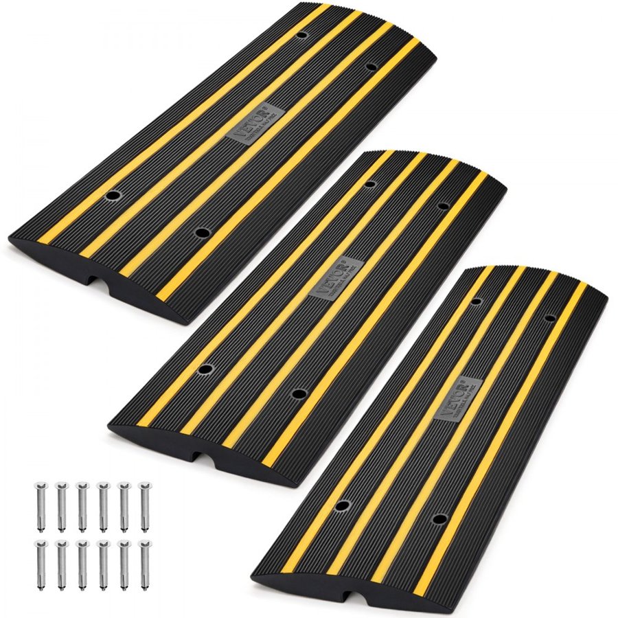 VEVOR Curb Ramp Rubber Driveway Ramp 3 Pack 2.6" Rise 15T Load Threshold Ramp
