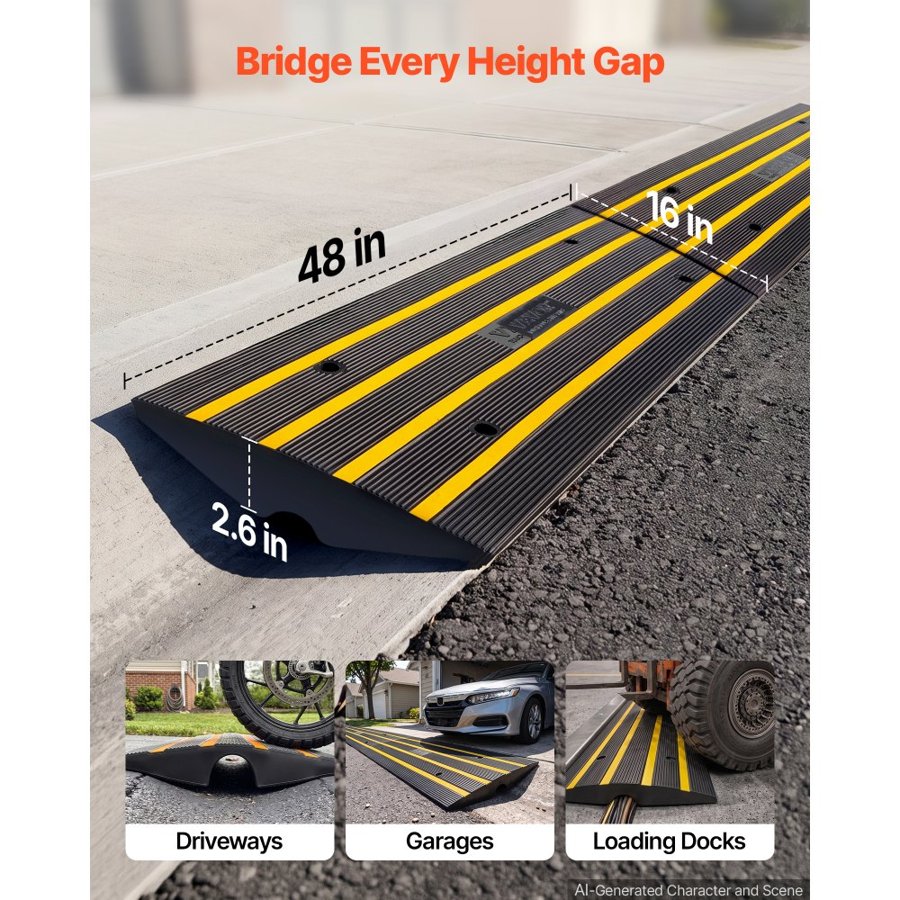 VEVOR Curb Ramp Rubber Driveway Ramp 3 Pack 2.6" Rise 15T Load Threshold Ramp