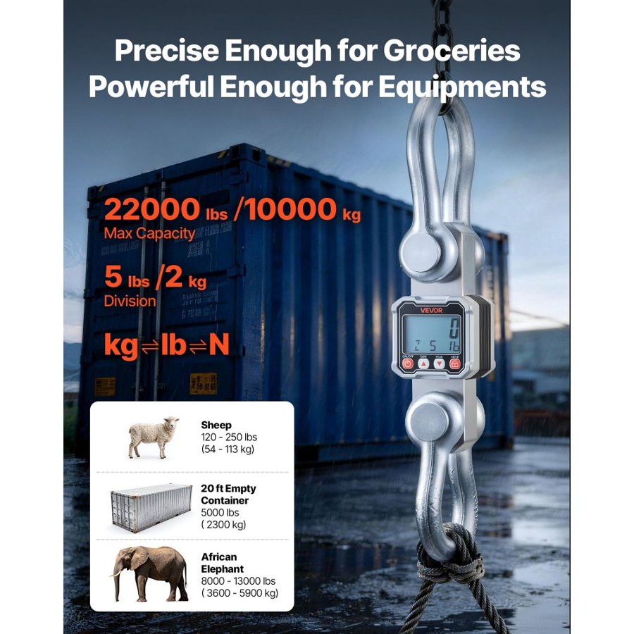 VEVOR Digital Crane Scale – 22000 lbs/10T, Remote Control