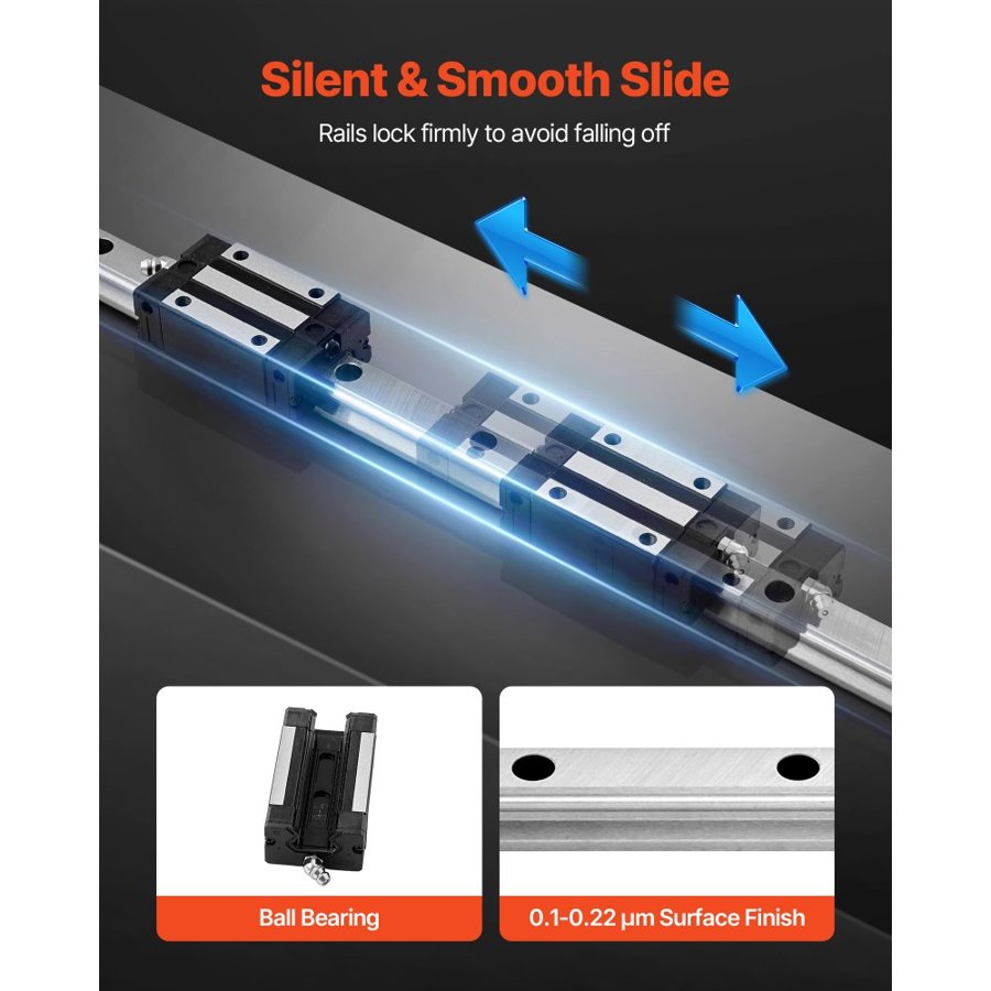 VEVOR Linear Rail Guide Kit, HGR20, 2Pcs 1000 mm (39.4 inch) Linear Motion Rails and 4Pcs Bearing Slide Blocks, Anti Rust and High Precision Kit, for DIY, CNC Routers, Lathes, Mills, 3D Printers