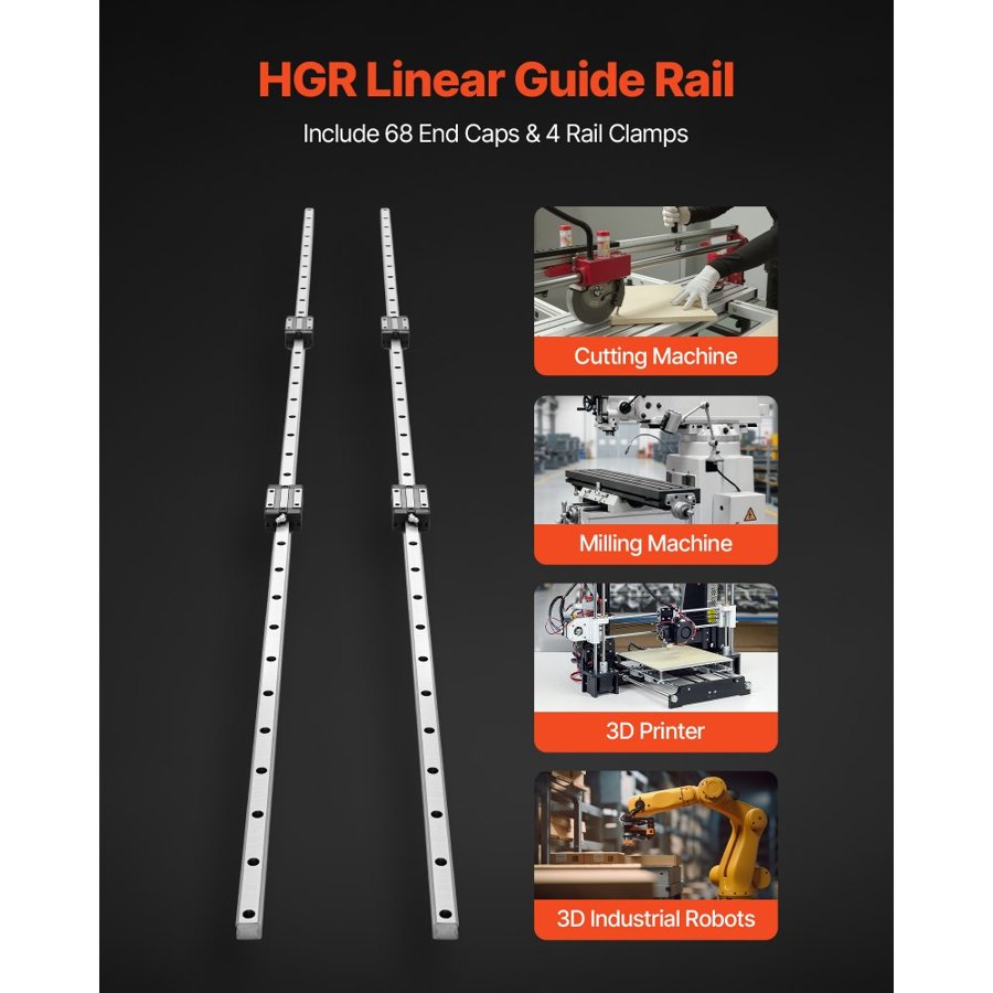 VEVOR Linear Rail Guide Kit, HGR20, 2Pcs 2000 mm (78.74 inch) Linear Motion Rails and 4Pcs Bearing Slide Blocks, Anti Rust and High Precision Kit, for DIY, CNC Routers, Lathes, Mills, 3D Printers