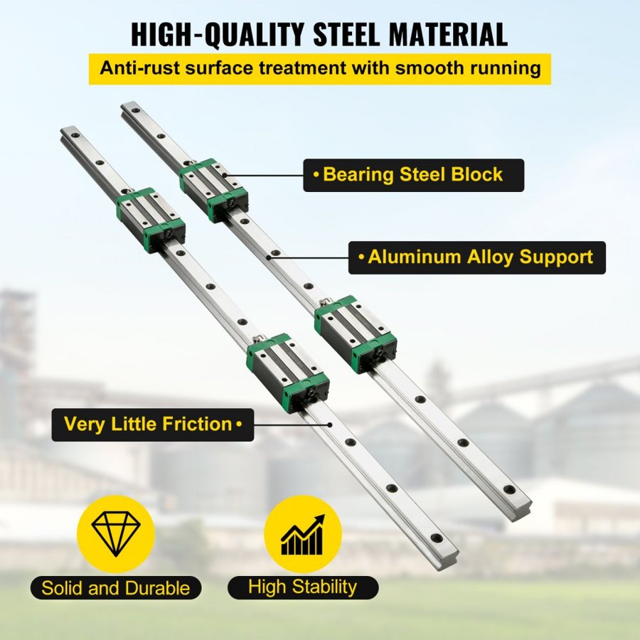 VEVOR 3PCS Linear Rail 2-167.6 cm(0.78-66 Inch), Linear Bearings and Rails with 4PCS HSR20 Bearing Block, Linear Motion Slide Rails plus for DIY CNC Routers Lathes Mills, Linear Slide Kit fit X Y Z Axis