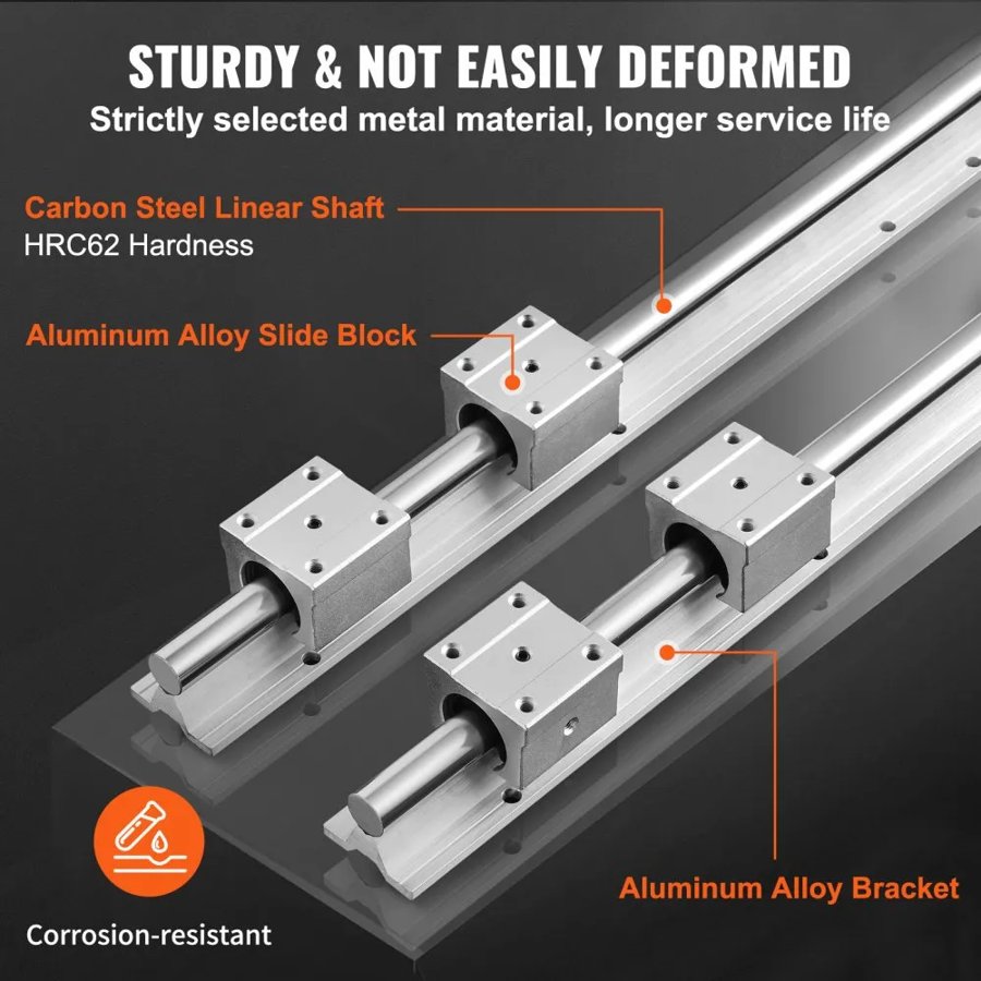 VEVOR Linear Guide Rail Set, 2 PCS 39.4 in/1000 mm SBR16 Guide Rails and 4 PCS SBR16UU Slide Blocks, SBR16 1000mm, Linear Rails and Bearings Kit for Automated Machines DIY Project CNC Router Machines