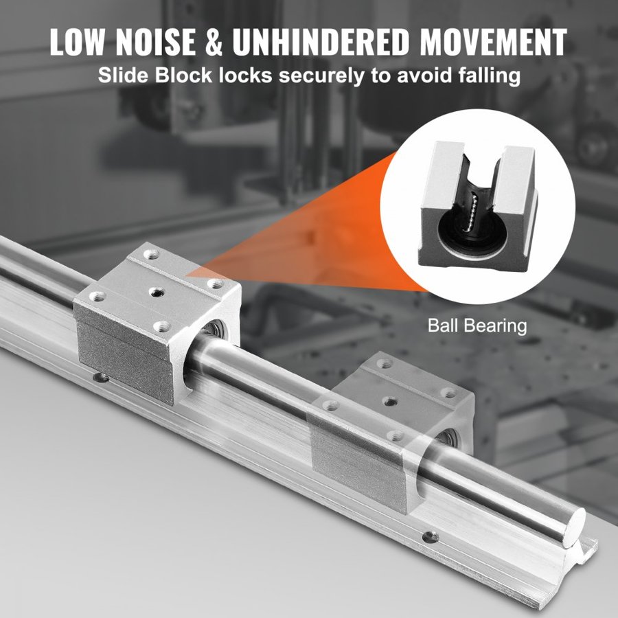 VEVOR Linear Guide Rail Set, 2 PCS 39.4 in/1000 mm SBR16 Guide Rails and 4 PCS SBR16UU Slide Blocks, SBR16 1000mm, Linear Rails and Bearings Kit for Automated Machines DIY Project CNC Router Machines
