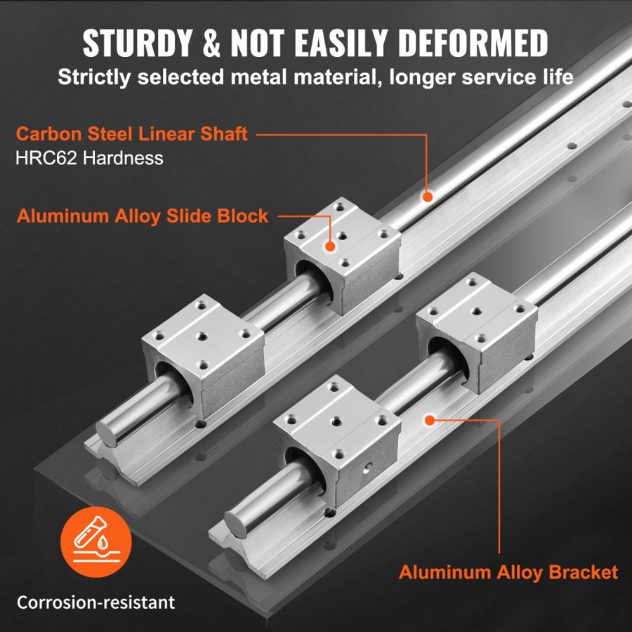 VEVOR Linear Guide Rail Set, SBR20 1000mm, 2 PCS 39.4 in/1000 mm SBR20 Guide Rails and 4 PCS SBR20UU Slide Blocks, Linear Rails and Bearings Kit for Automated Machines DIY Project CNC Router Machines