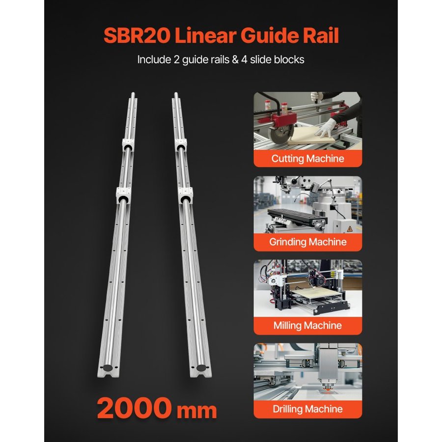 VEVOR Linear Motion Guide Rails – SBR20, 2×2000mm, 4 Blocks