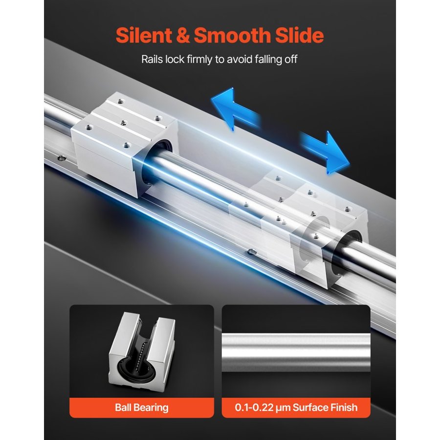 VEVOR Linear Motion Guide Rails – SBR20, 2×2000mm, 4 Blocks