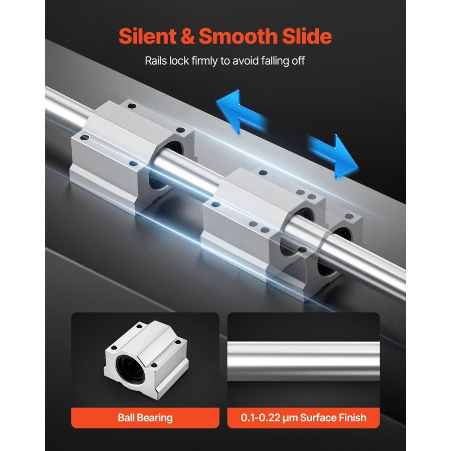 VEVOR Linear Rail Kit, SFC25, 2Pcs 1000 mm (39.4 inch) Linear Motion Guide Rails and 4Pcs Bearing Slide Blocks, for DIY Engraving Machine Lathe Milling Machine Slides, DIY Training Rocker Plate