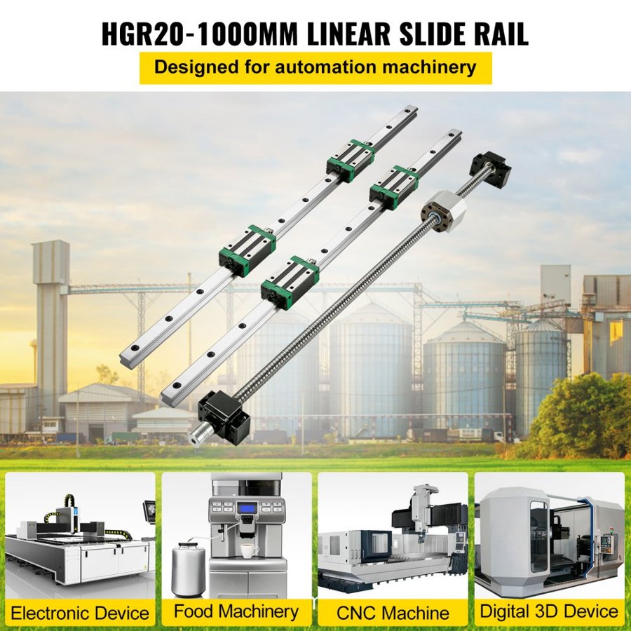 VEVOR  Linear Guide Rail  2Pcs HGR20-1000mm Linear Slide Rail with 1Pcs RM1605-1000mm Ballscrew with BF12/BK12 Kit Linear Slide Rail Guide Rail Square For DIY CNC Routers Lathes Mills