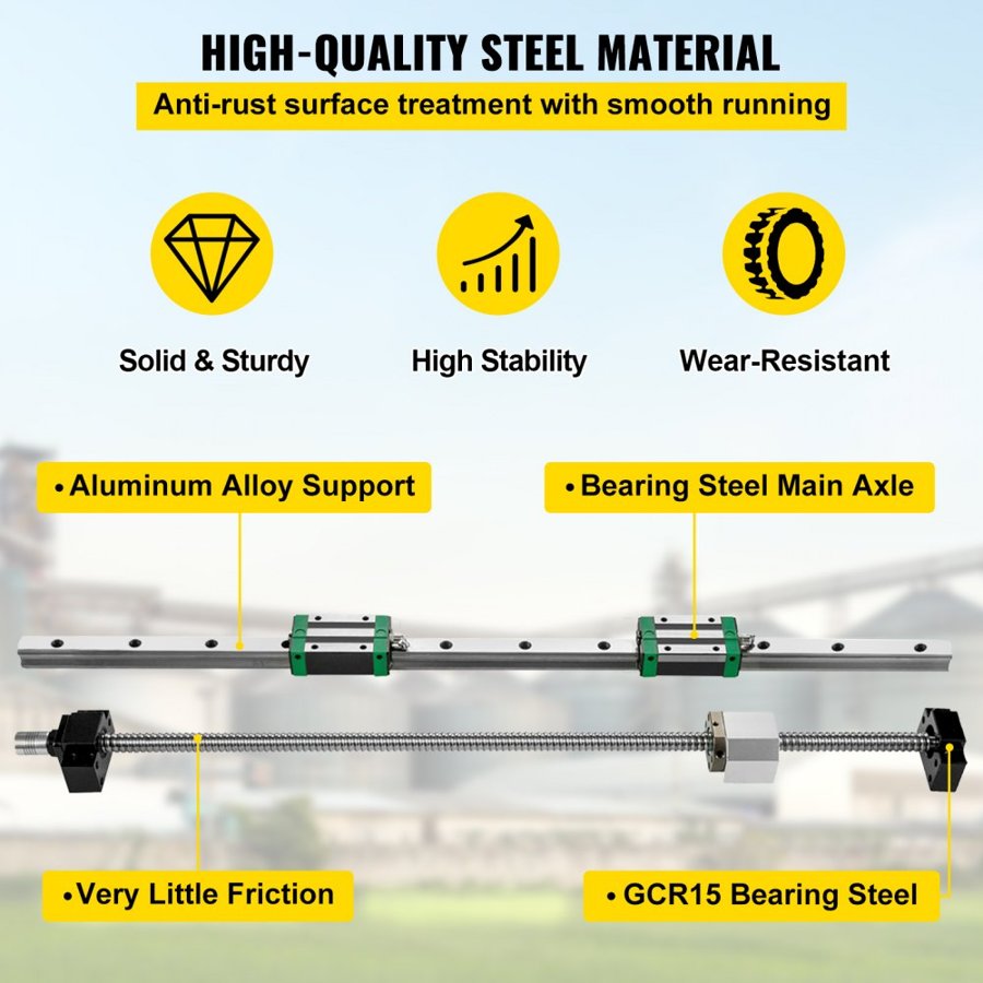 VEVOR  Linear Guide Rail  2Pcs HGR20-1000mm Linear Slide Rail with 1Pcs RM1605-1000mm Ballscrew with BF12/BK12 Kit Linear Slide Rail Guide Rail Square For DIY CNC Routers Lathes Mills