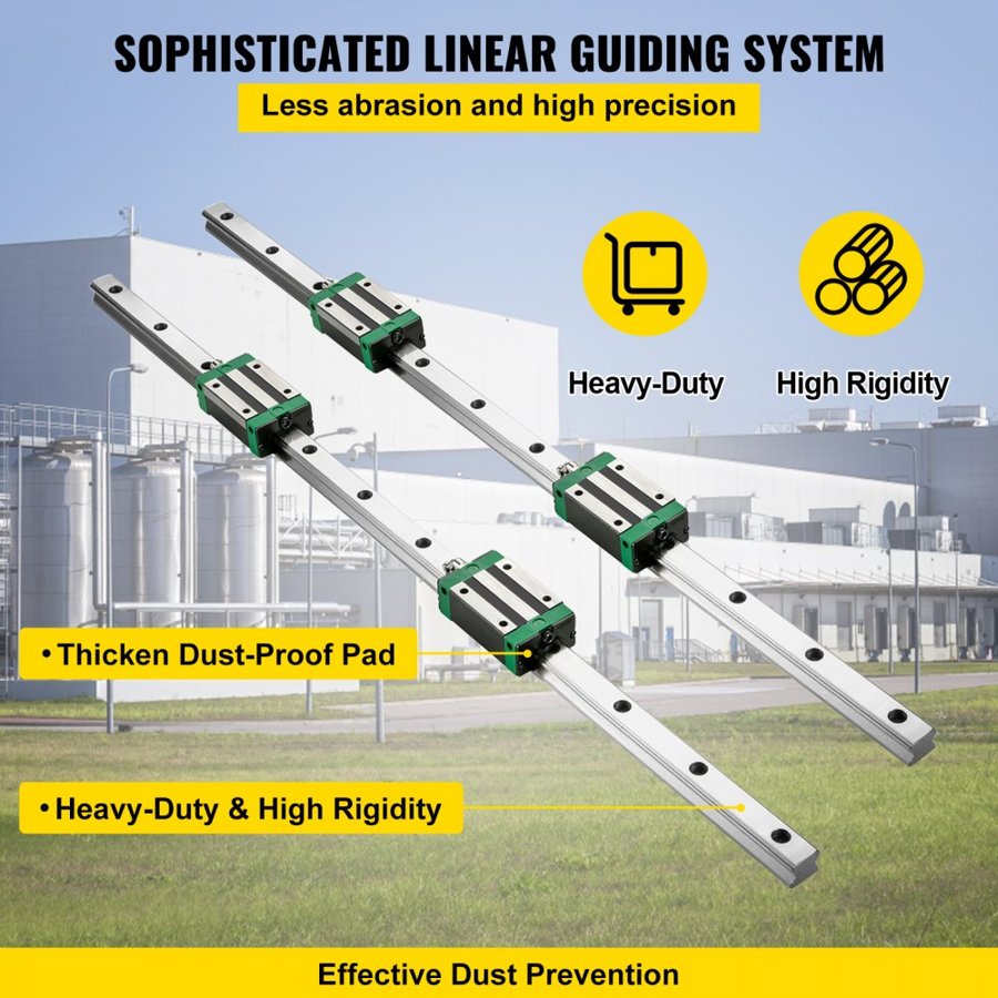 VEVOR  Linear Guide Rail  2Pcs HGR20-1000mm Linear Slide Rail with 1Pcs RM1605-1000mm Ballscrew with BF12/BK12 Kit Linear Slide Rail Guide Rail Square For DIY CNC Routers Lathes Mills