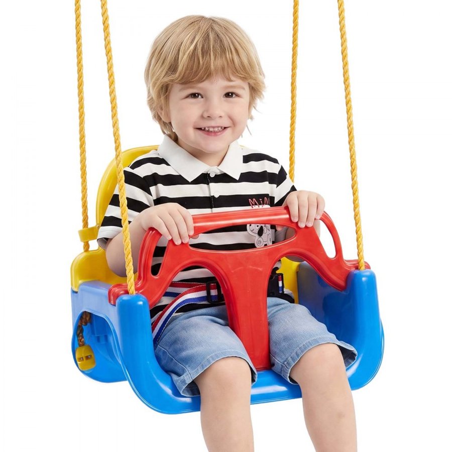 VEVOR 3-in-1 Baby Swing Seat 136 kg Capacity Toddler Swing Red/Yellow/Blue, for Indoor & Outdoor Playground, with Adjustable Ropes and Snap Hooks, Snug & Secure Detachable Infants to Teens Kids Seat
