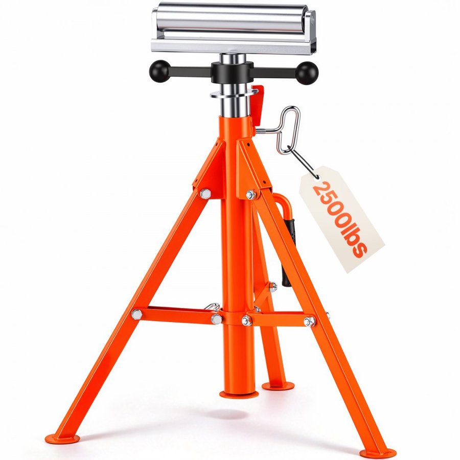VEVOR Roller Stand, Heavy Duty 1134 kg Load Capacity, 700 mm-1320 mm Height Adjustable, 45# Steel Folding Roller Support Stand for Pipes, Wooden Boards