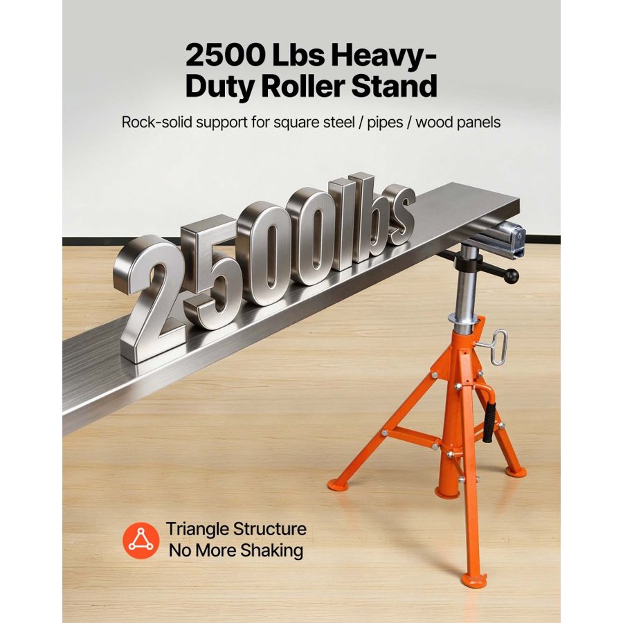 VEVOR Roller Stand, Heavy Duty 1134 kg Load Capacity, 700 mm-1320 mm Height Adjustable, 45# Steel Folding Roller Support Stand for Pipes, Wooden Boards