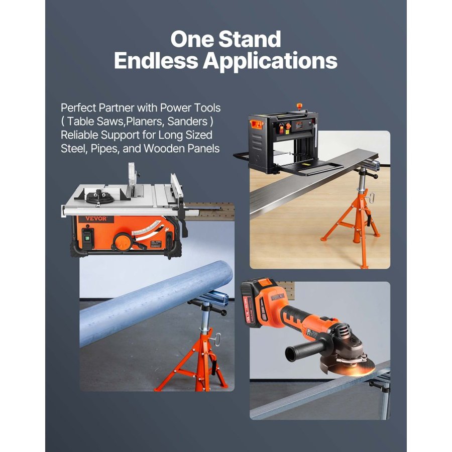 VEVOR Roller Stand, Heavy Duty 1134 kg Load Capacity, 700 mm-1320 mm Height Adjustable, 45# Steel Folding Roller Support Stand for Pipes, Wooden Boards