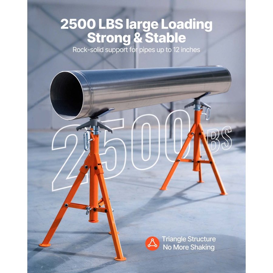 VEVOR Pipe Stand, 1133.9 kg Heavy Duty Pipe Stands, 69.1-132.1 cm Height Adjustable V Head Pipe Stand, 45# Steel Folding Stand for 1.3-30.5 cm Pipes