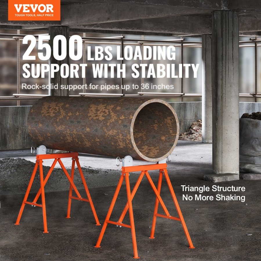 VEVOR Pipe Stand with Roller Head 1134 kg Load for 5.1-91.4 cm Pipes 45# Steel