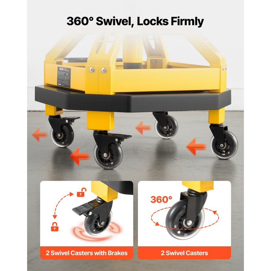 VEVOR Rolling Shop Stool with Wheels, 19.7"-25.6" Adjustable Height, 360° Swivel, 330 lbs Capacity, Garage Work Mechanic Stool with Backrest, Tool Tray Storage, Padded Seat Shop Chair, Black/Yellow
