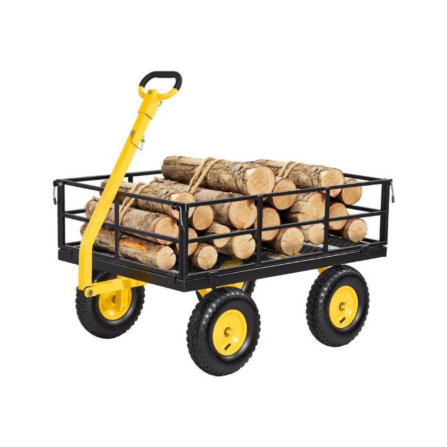VEVOR Steel Garden Cart, 544 kg Heavy Duty Pullable Garden Wagon Yard Cart, 2 in 1 Outdoor Metal Utility Wagon Yard Trailer with 330 mm All Terrain Tires, Mesh Detachable Sides & 180° Rotating Handle