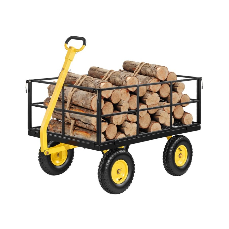 VEVOR Steel Garden Cart, 635 kg Heavy Duty Pullable Garden Wagon Yard Cart, 2 in 1 Outdoor Metal Utility Wagon Yard Trailer with 330 mm All Terrain Tires, Mesh Detachable Sides & 180° Rotating Handle