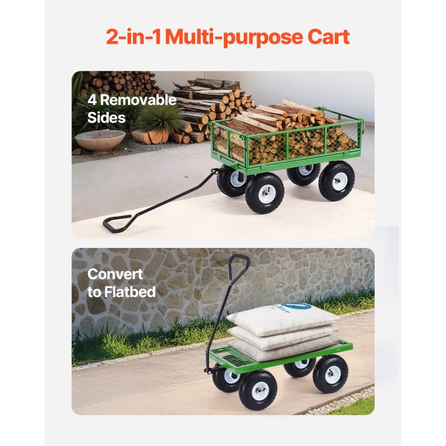 VEVOR Green Metal Garden Wagon – 680 Lbs, 10" Tires, 2-in-1