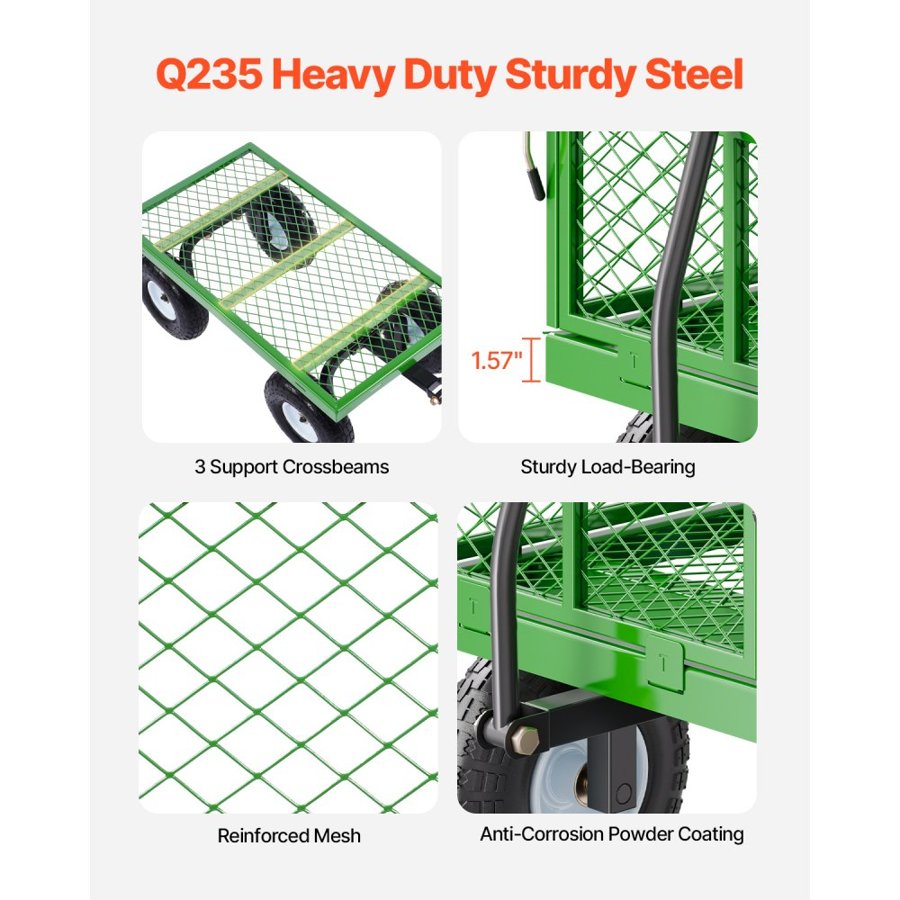 VEVOR Green Metal Garden Wagon – 680 Lbs, 10" Tires, 2-in-1