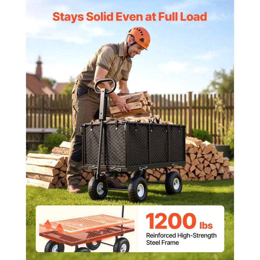 VEVOR Metal Mesh Garden Wagon – 1200 Lbs, 10" Tires, ATV