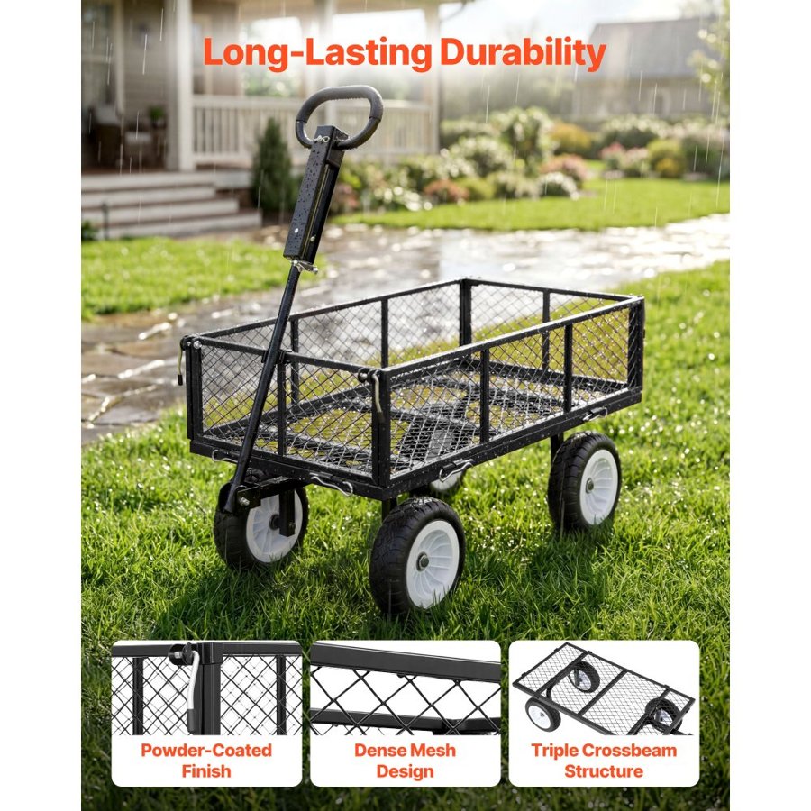 VEVOR Steel Mesh Garden Cart – 900 lbs, 10-in Tires