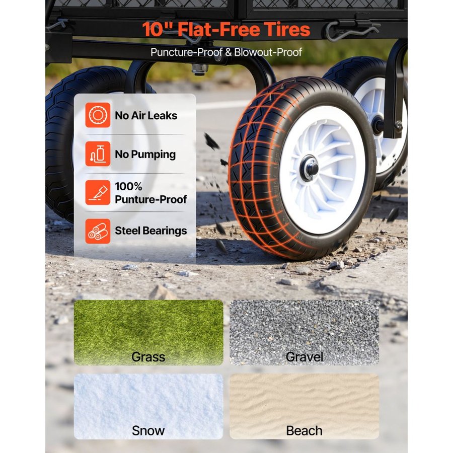 VEVOR Steel Mesh Garden Cart – 900 lbs, 10-in Tires