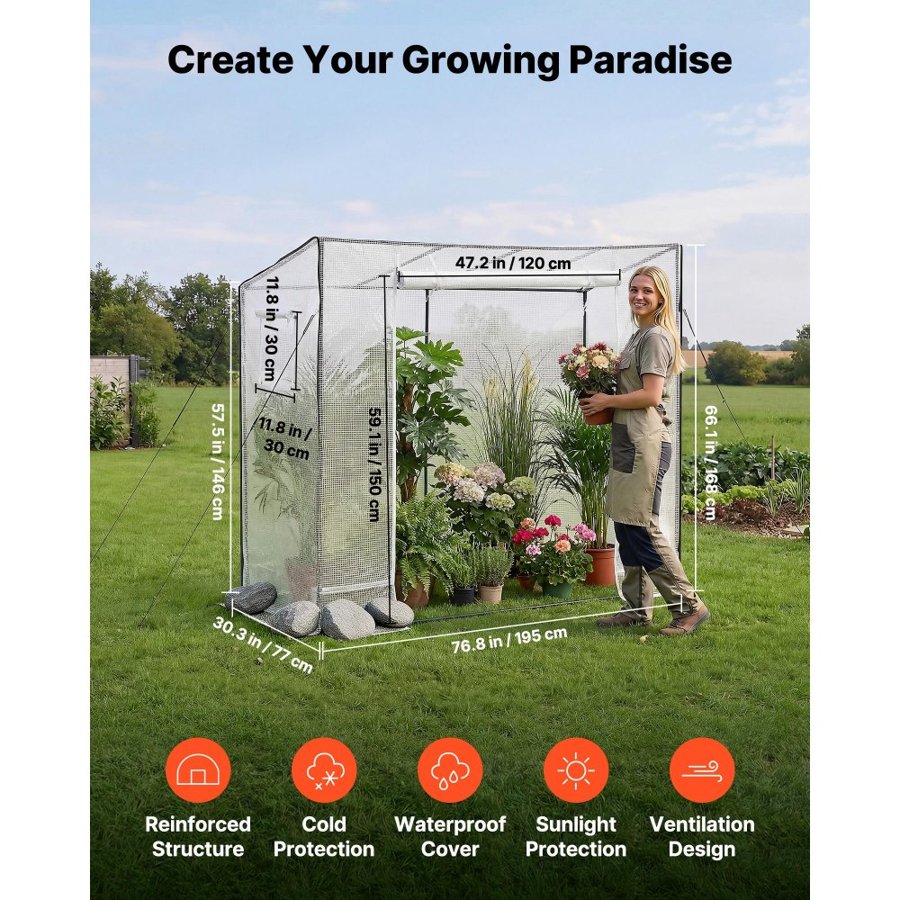VEVOR Portable Walk In Greenhouse – 140 g/m² PE, Q195 Steel