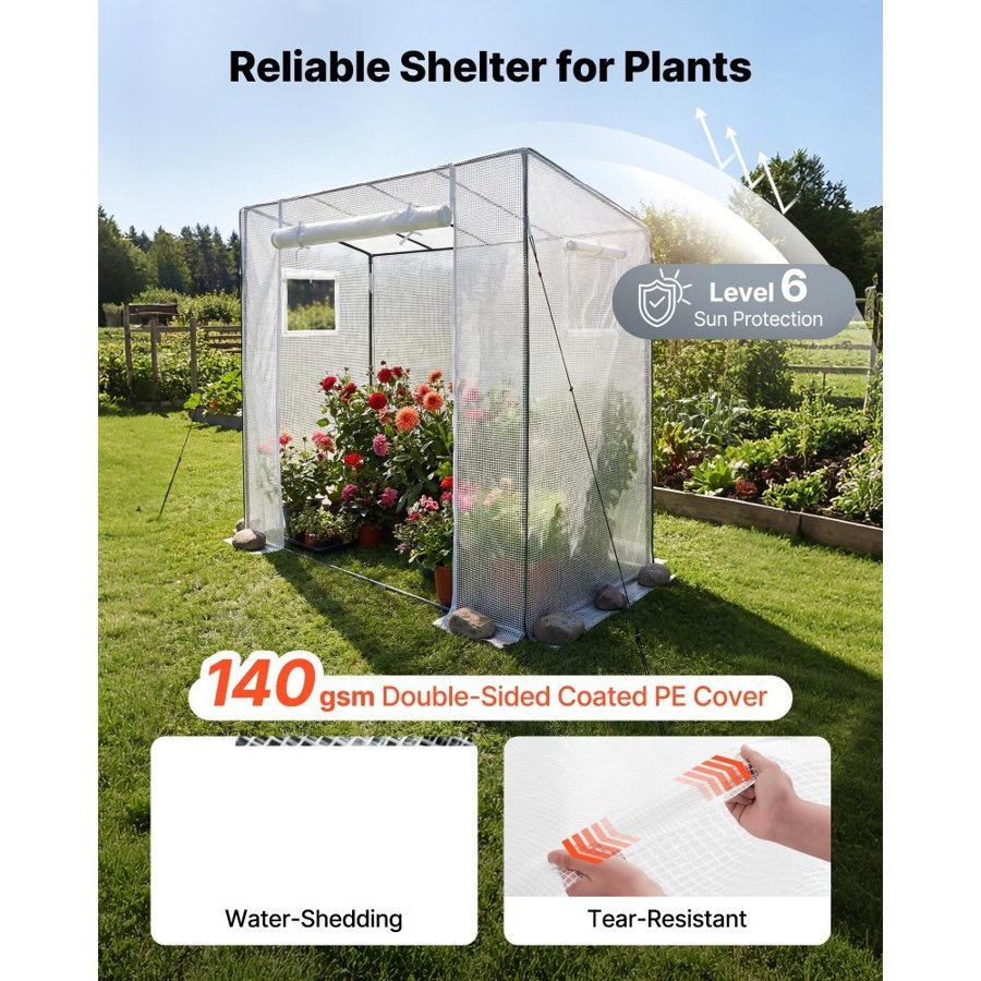 VEVOR Portable Walk In Greenhouse – 140 g/m² PE, Q195 Steel