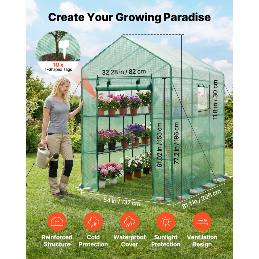 VEVOR Walk In Greenhouse with Shelves – 2-Tier, 14 Shelves
