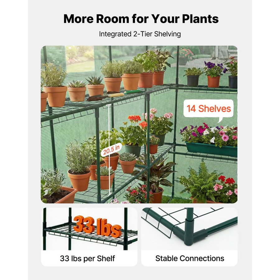 VEVOR Walk In Greenhouse with Shelves – 2-Tier, 14 Shelves