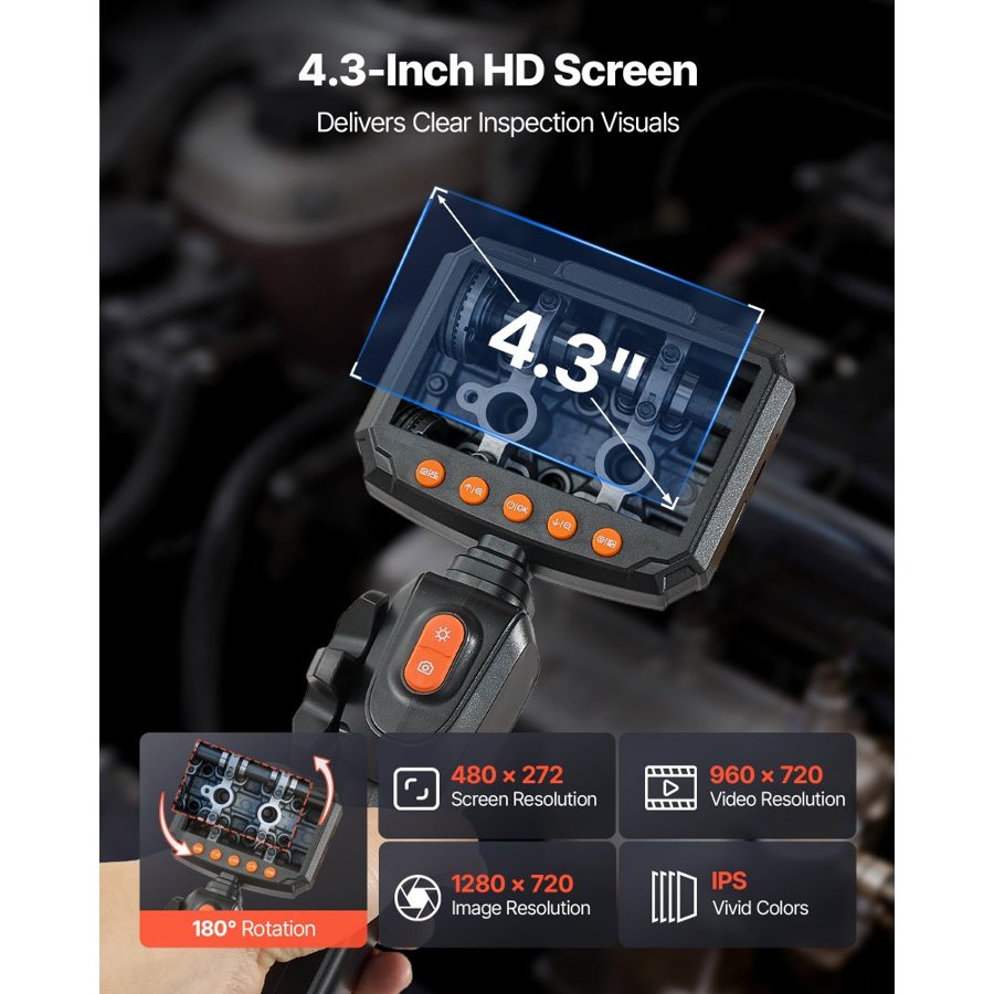 VEVOR Articulating Borescope Camera with Light – 6.2mm